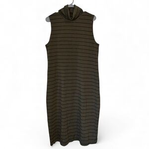 Old Navy Tall Women’s Stipe Olive Green Turtleneck Sleeveless Midi Dress Sz-L